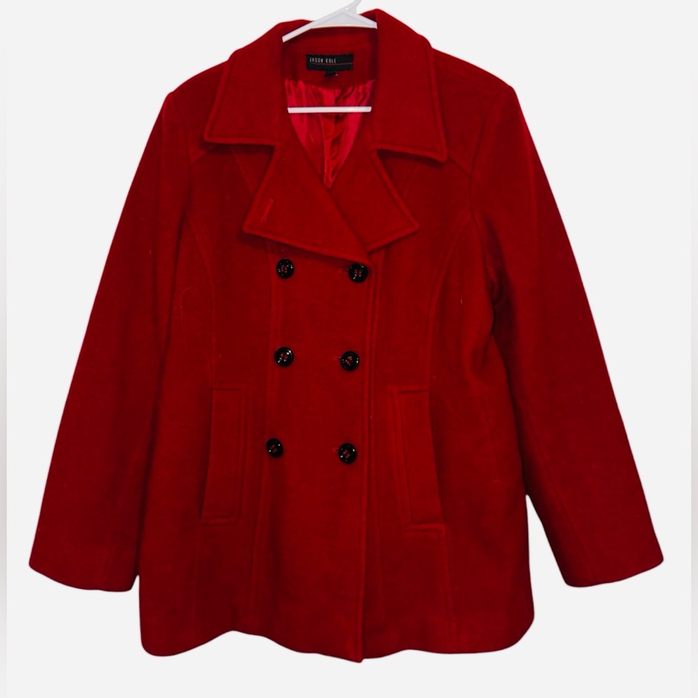 Jason Kole deep Red Peacoat large Ladies